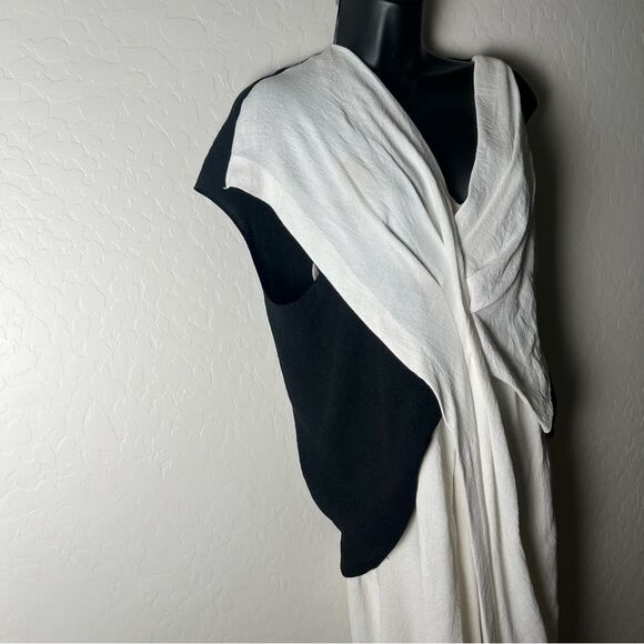NWT Helmut Lang Sugar Silk Crepe Asymmetrical Black White Sleeveless Dress 10 - Picture 8 of 16
